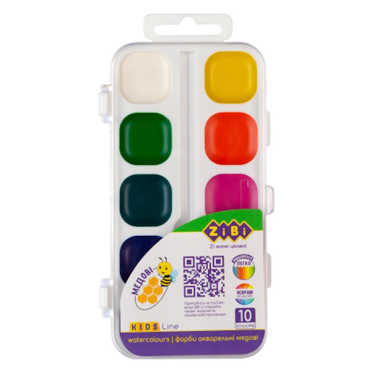 Акварельні фарби на 10 кольорів без пензлика, ТМ ZiBi