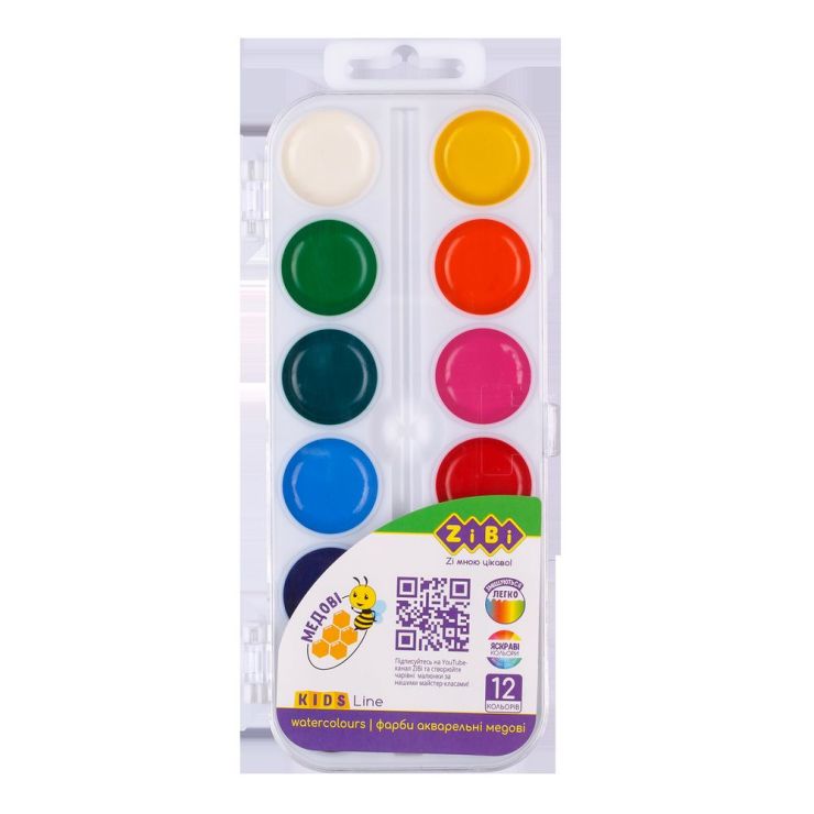Акварельні фарби на 12 кольорів без пензлика, ТМ ZiBi