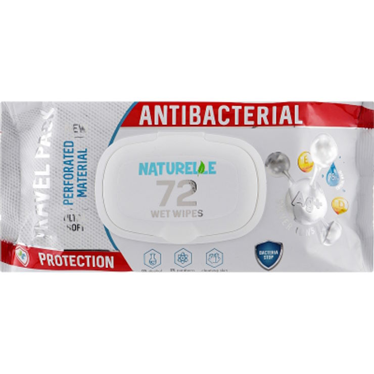 Серветки вологі «NATURELLE» антибактеріальні з D-пантенолом, іонами срібла та вітаміном Е, 72 шт в упаковці
