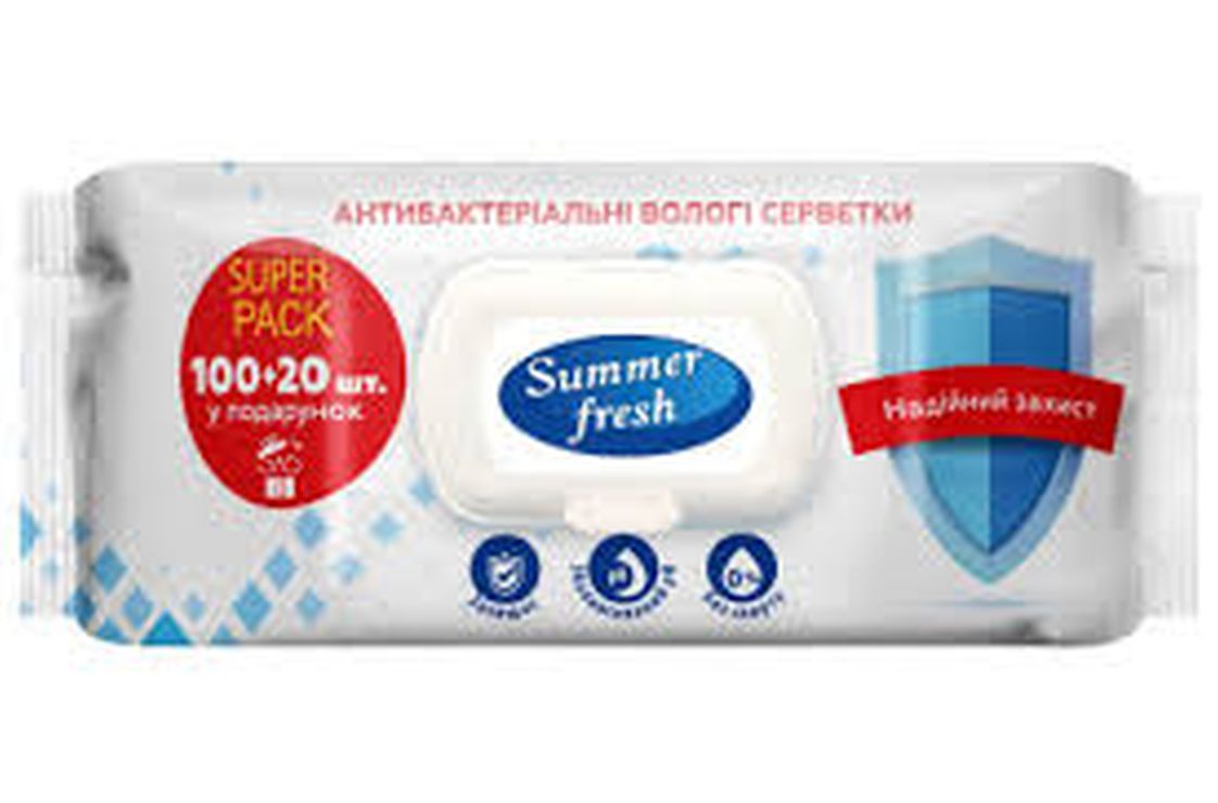 Вологі серветки «Summer Fresh Антибактеріальні» 120 шт.