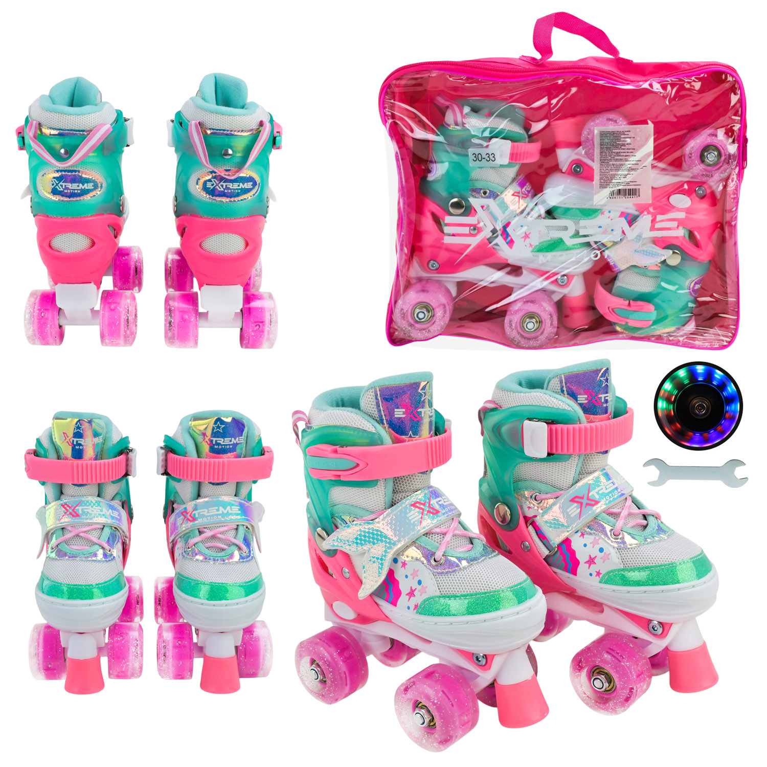 Ролики розміром 30-33 з колесами PU, світяться, у сумці 38х7х31 см