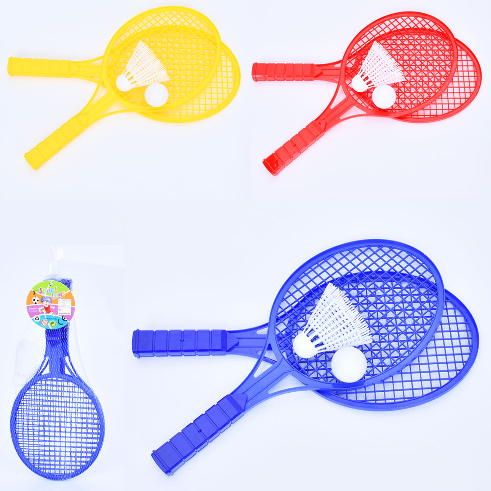 Набір для бадмінтону: 2 ракетки по 34 см, м'ячик та волан, в асортименті, у сітці 16х39х4 см