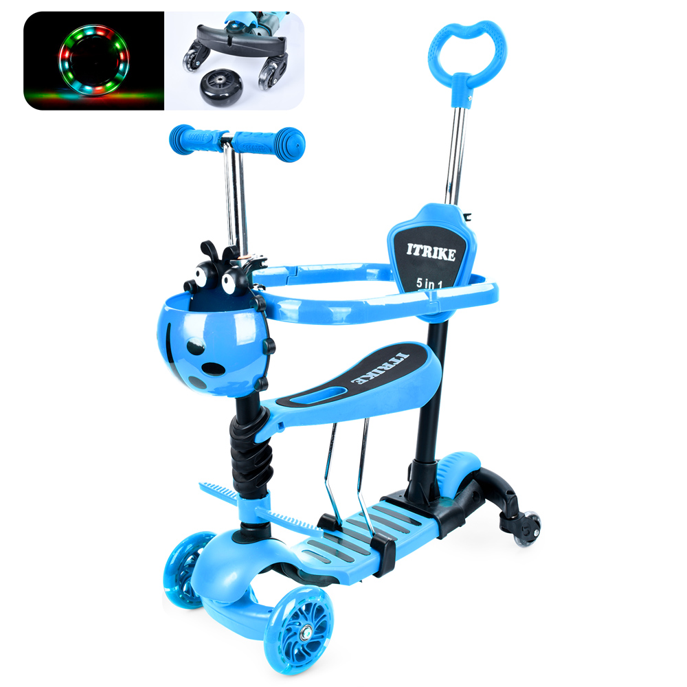 Самокат-біговел «MAXI» 5 у 1 3-колісний на сталево-пластиковий рамі, 2 передніх колеса ПУ 116 мм зі світлом, заднє 100 мм, 2 додаткових колеса по 64 мм, підніжка 25 см