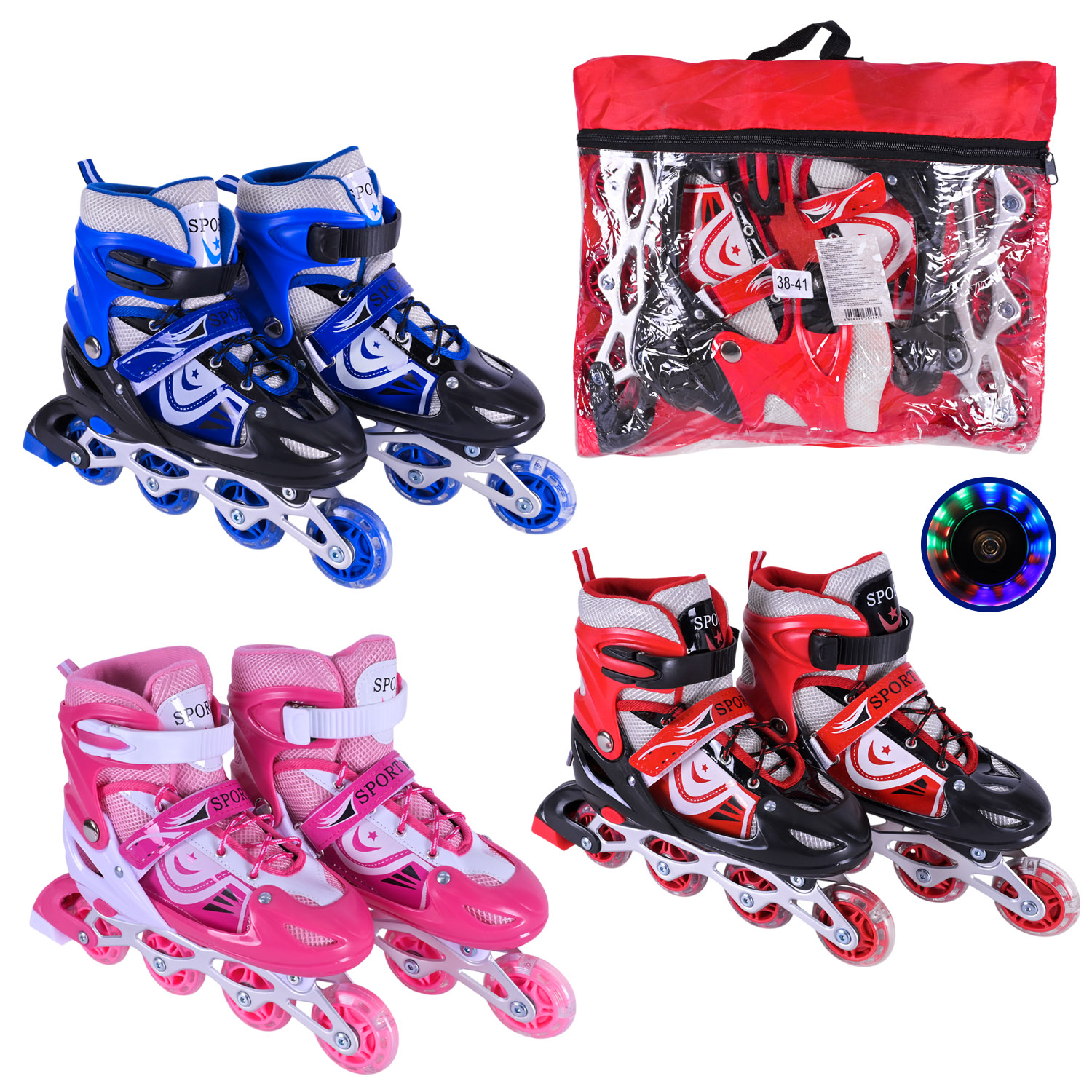 Ролики розміром 38-41 з колесами PU, світяться, в асортименті