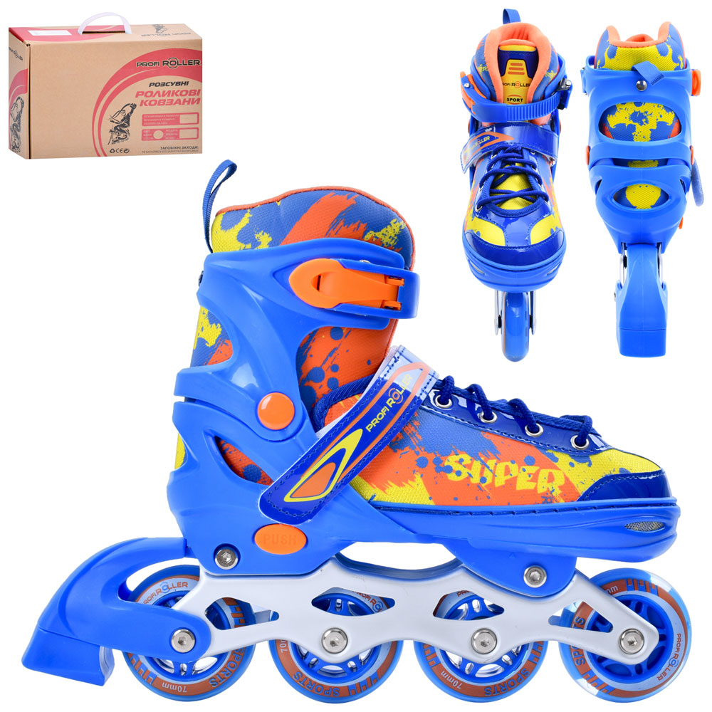 Ролики розміром 31-34 розсувні, шнурівка+пряжка, алюмінієва рама, колеса ПУ 70 мм зі світлом