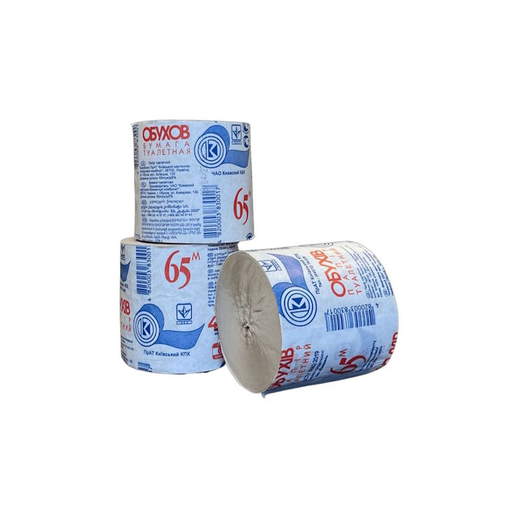 Туалетний папір «Обухів» намотка 65 м без гільзи, сірий