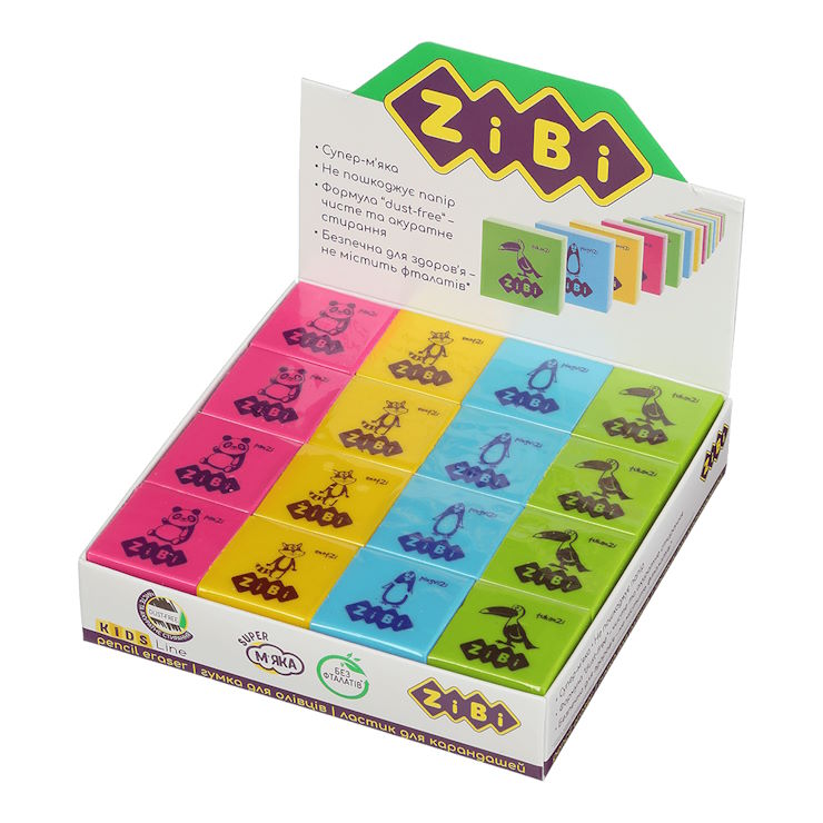 Гумка «ANIMALS» 28х28х12 мм, 32 шт в боксі, ТМ ZiBi