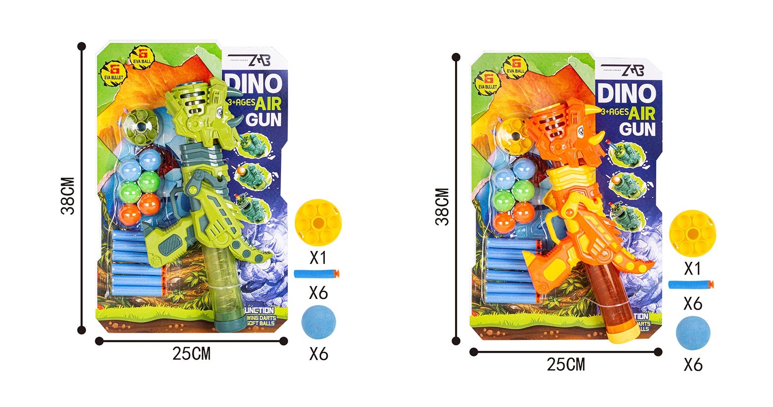 Іграшковий бластер 35 см з 6 кульками та 6 поролоновими снарядами, в асортименті, на планшеті 25х38 см
