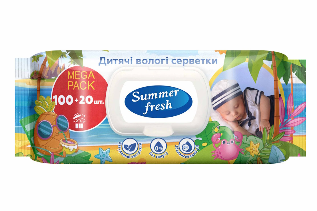 Вологі серветки «Summer Fresh» дитячі 120 шт в упаковці