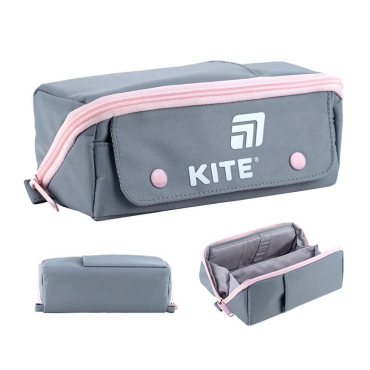 Пенал 9,5х20х11,5 см сіро-рожевий, ТМ Kite