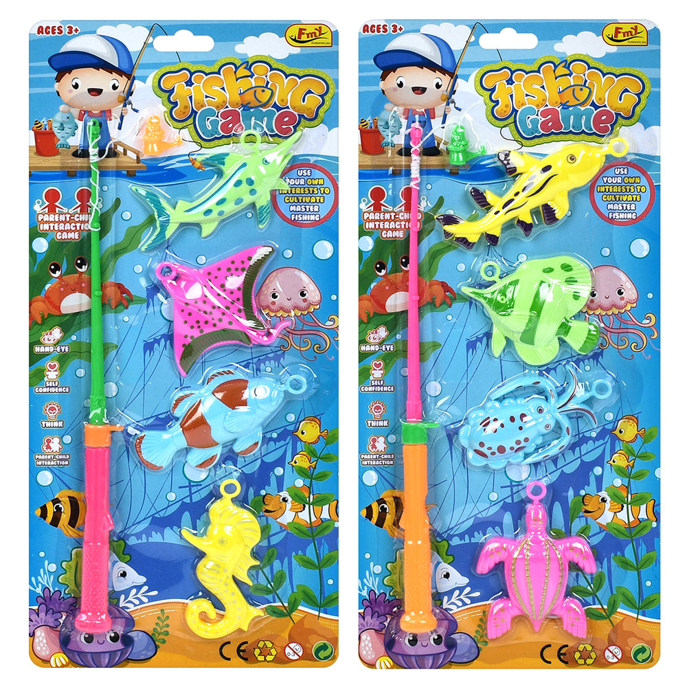 Набір для риболовлі: вудка та 4 морські мешканці, в асортименті, на планшетці 17х36х2 см