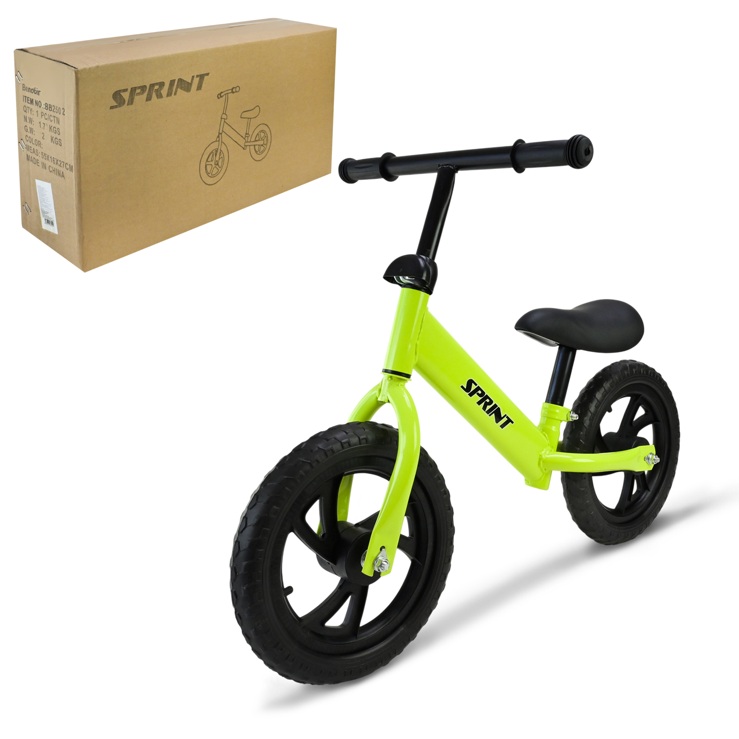 Велобіг на сталевій рамі з колесами 12 дюймів EVA, зелений