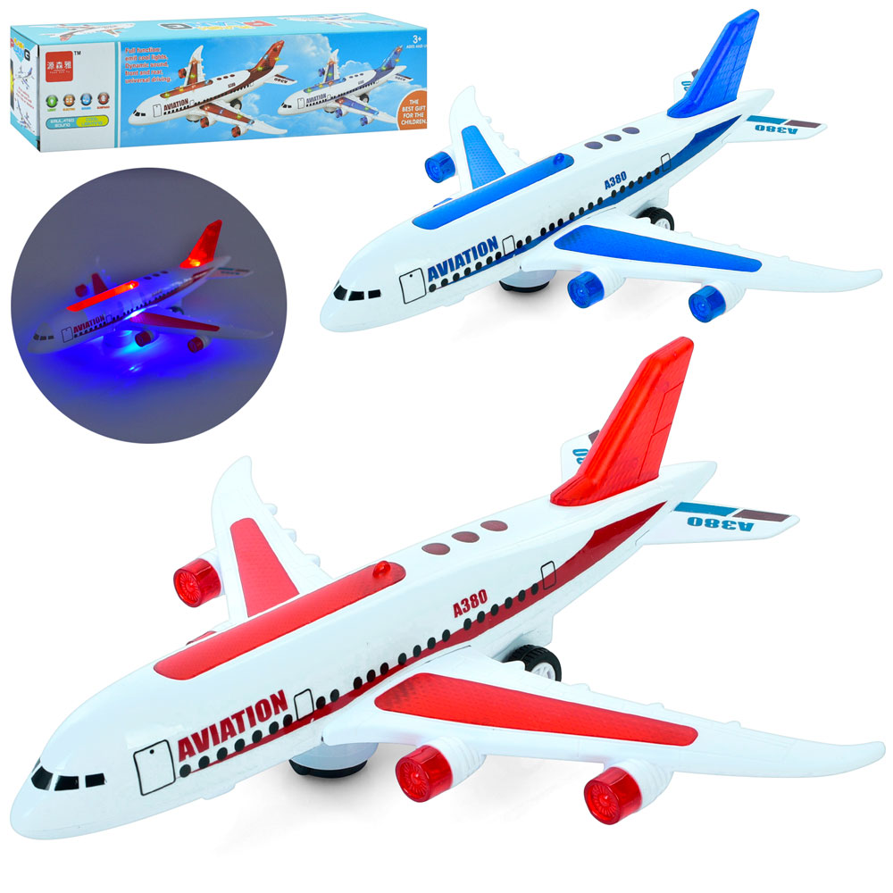 Літак 38 см музичний зі світлом, їздить, на батарейці, в асортименті, у коробці 38х9х7 см