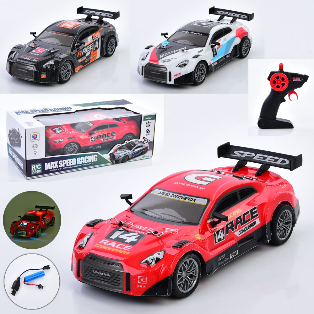 Машина 27 см 1:14 р/к 2,4G на акумляторі зі звуком, світлом, USB та корпусом, що не б`ється, в асортименті, у коробці 34,5х12х16 см