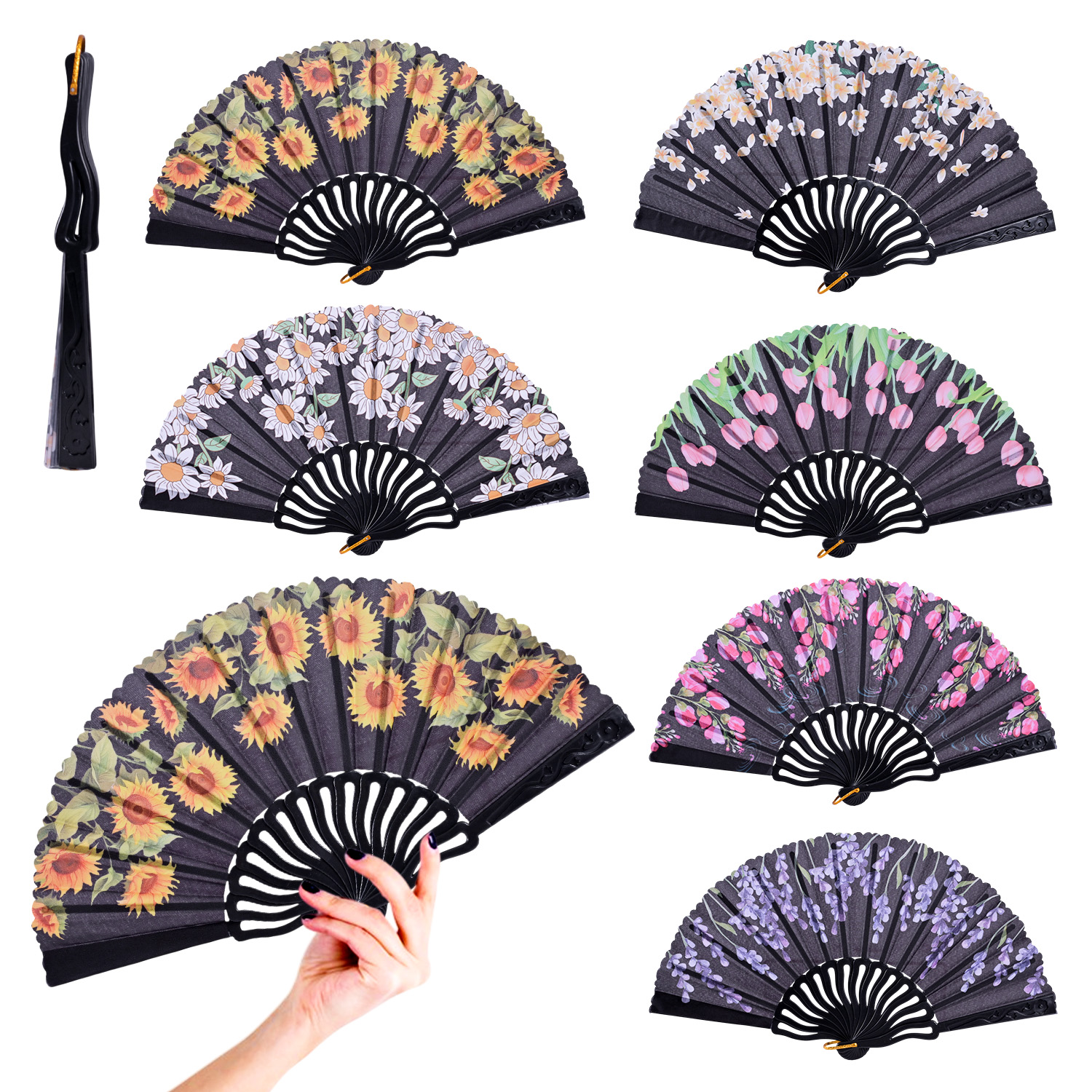 Віяло «Квіти» 23 см, в асортименті