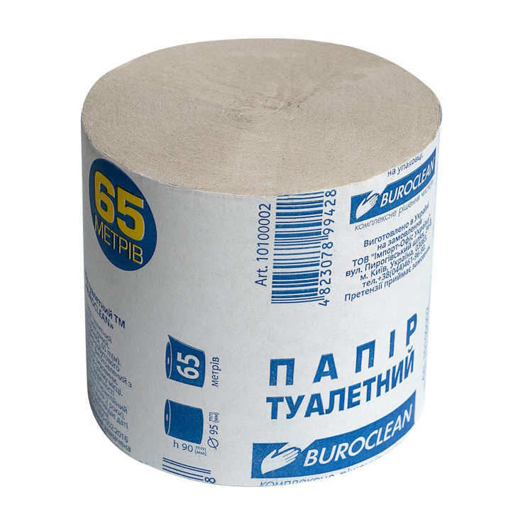 Туалетний папір без гільзи сірий, намотка 65 м, Buroclean