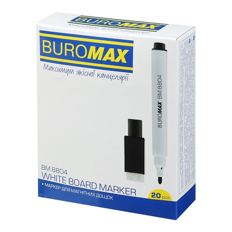 Маркер для магнітних дошок міні чорний 1-2 мм з магнітом і губкою, TM Buromax