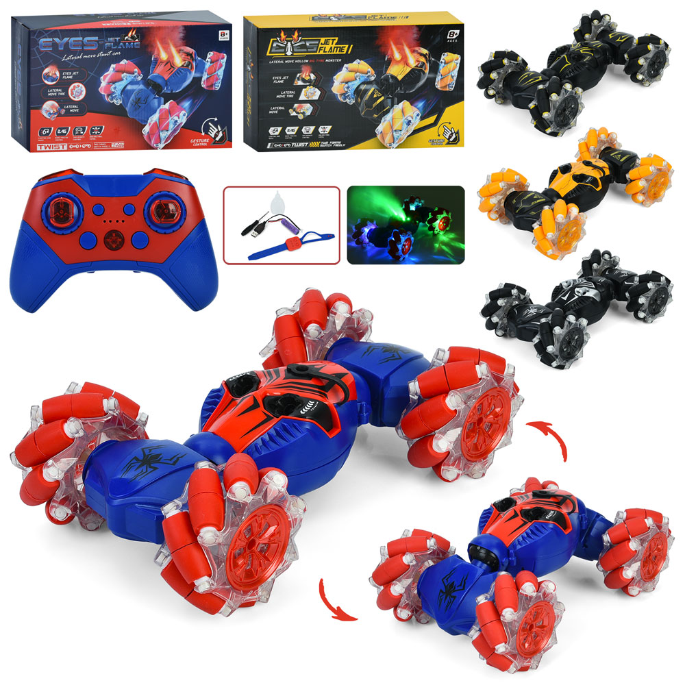 Машина 27 см р/к на акумуляторі з музикою, світлом, парою та USB, колеса-ролики, брастел для керування, в асортименті, у коробці, розміри 31х18,5х10 см