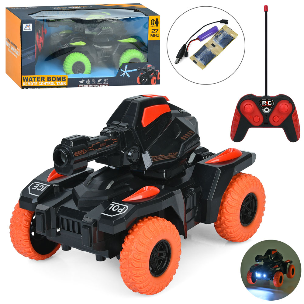 Танк 20 см р/к 2,4 Гц на акумуляторі зі світлом та USB, стріляє водяними кульками, на гумових колесах, в асортименті, у коробці 31,5х15х17 см.