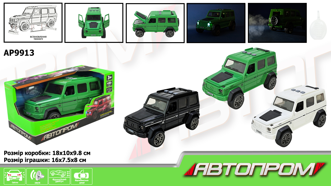 Машина 16 см зі світлом, звуком та парою, на батарейці, в асортименті, у коробці 18х10х9,8 см, Автопром