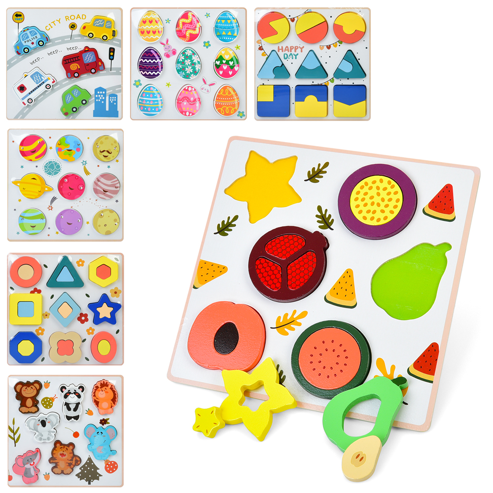 Пазли дерев`яні: рамка та вкладиші, в асотименті, у пакеті 22,5х22,5х2 см