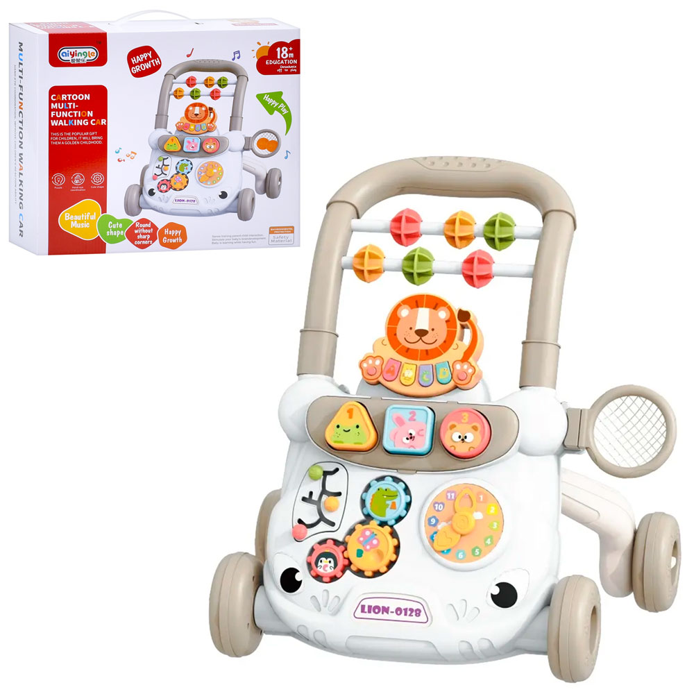 Ходунки-каталка з ігровою панеллю, шестернями, годинником, сортером, лабіринтом, рухомими деталями, піаніно з музикою, на батарейці, у коробці 37х12х33,5 см