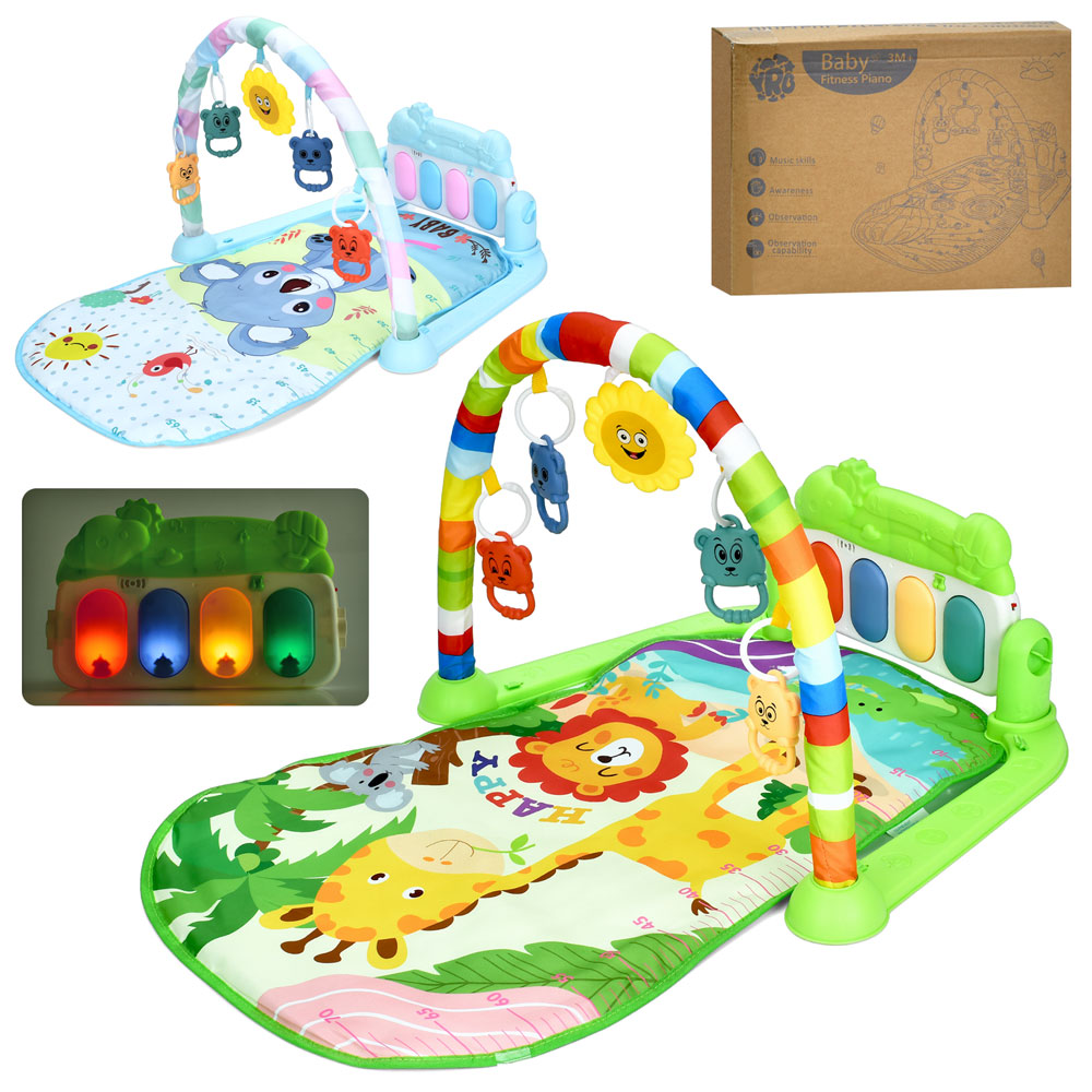 Килимок для немовляти 72х47,5 см з дугою на 5 підвісок, піаніно з музикою, світлом, на батарейці, в асортименрті, у коробці 40,5х29,5х9 см