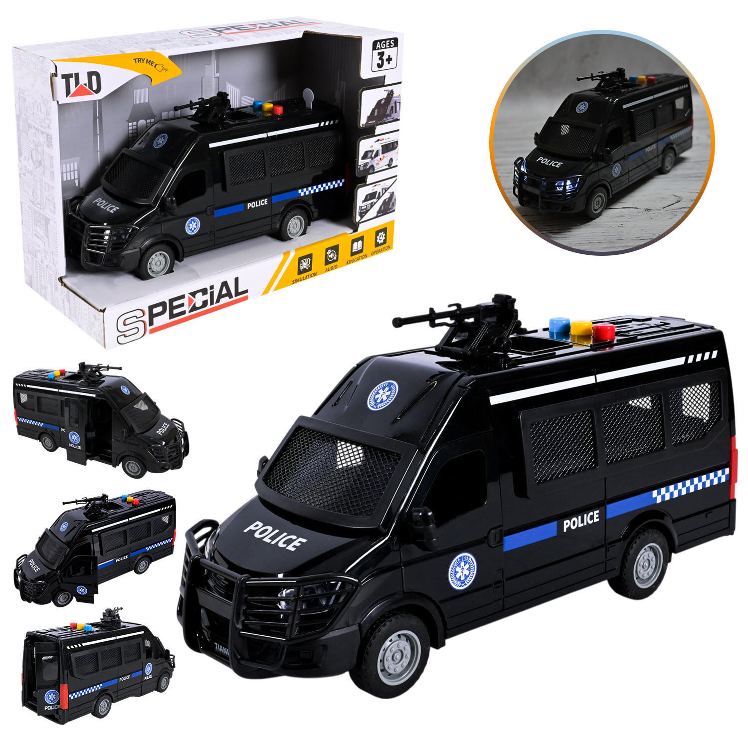 Машина «Поліція» 25 см зі світлом, звуком та дверима що відкриваються, на батарейці, у коробці 32х13х20 см