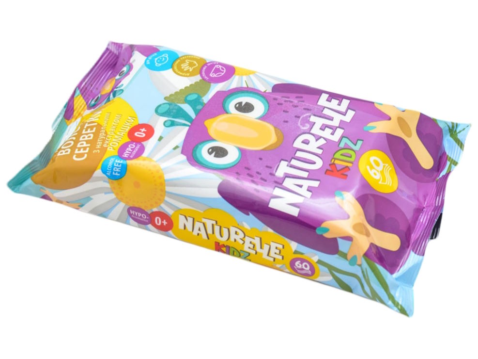 Вологі серветки «NATURELLE kidz» дитячі з ромашкою, 60 шт в упаковці