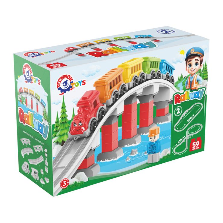 Конструктор «Залізниця» з 59 деталей 386-438 см з потягом, вагонами та фігуркою, у коробці 37,5х25х14 см, ТМ Технок