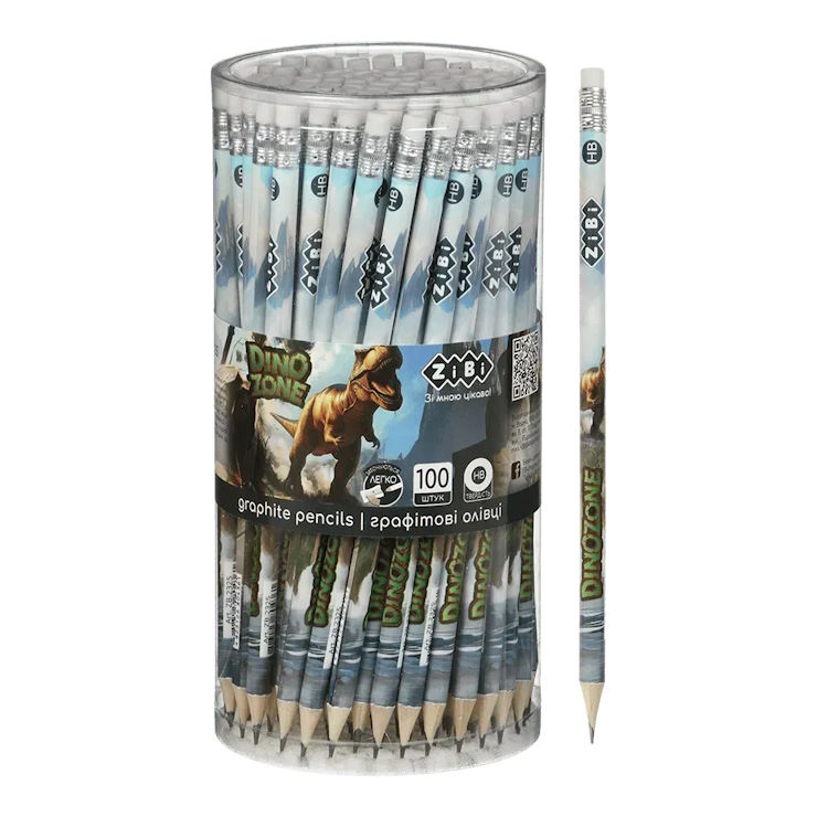 Олівець графітний «DINO» з гумкою HB, у тубі, ТМ Zibi