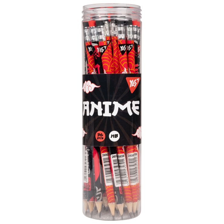 Олівець графітний «Anime» з гумкою, в асортименті, 36 шт у тубі, ТМ Yes