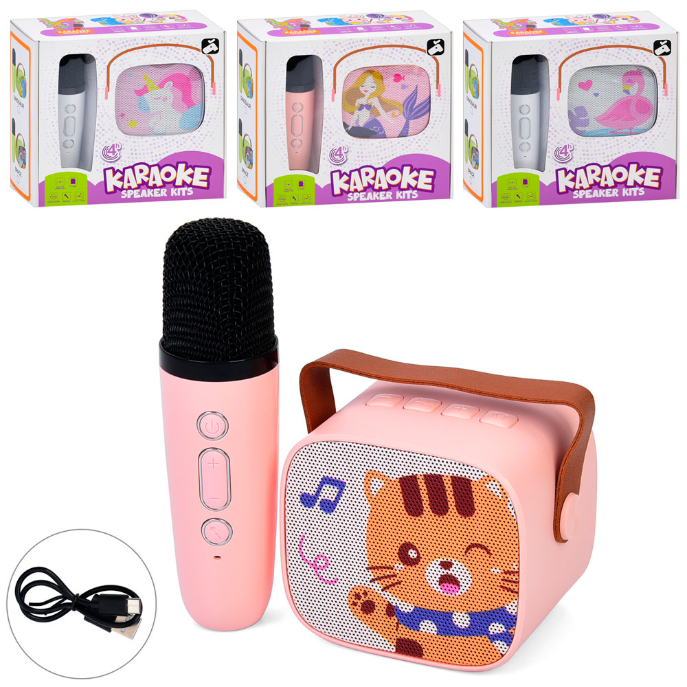 Мікрофон 13,5 см та колонка 7,5 см на акумуляторі з USB, Bluetooth, слота для TF-карти, в асортименті, у коробці 17,5х16,5х7,5 см.