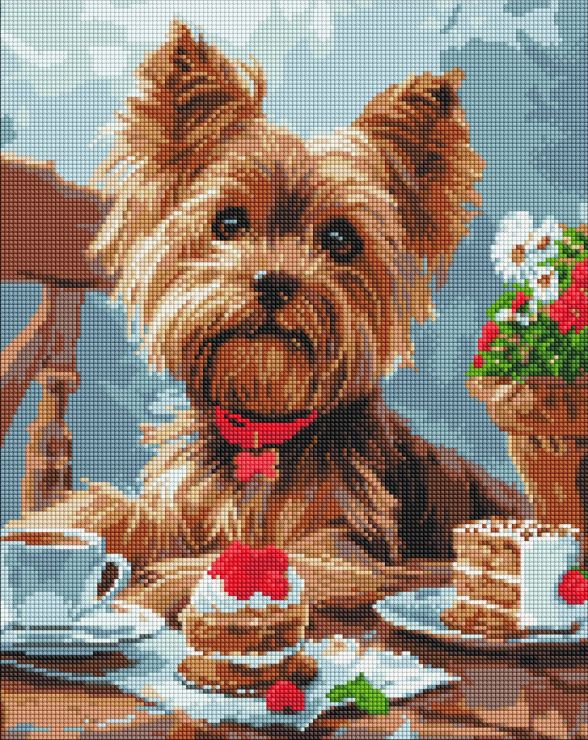 Набір з алмазною мозаїкою «Чаювання йорка» 40х50 см, ТМ Ідейка