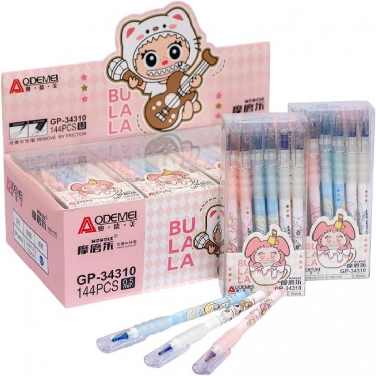 Ручка «LABUBU» пиши-стирай синя 0,5 мм, в асортименті, ТМ Aodemei