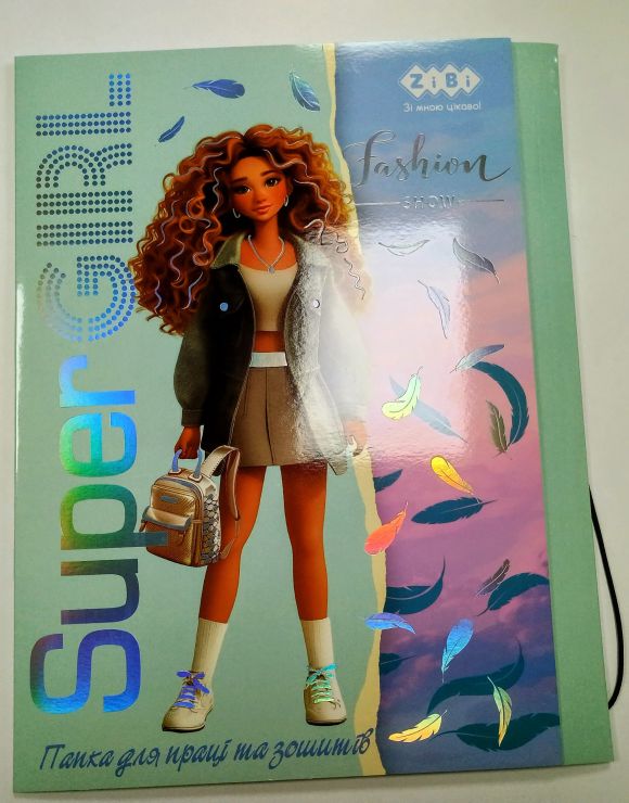 Папка для праці «SUPER GIRL» А4 картонна на гумках, KIDS Line