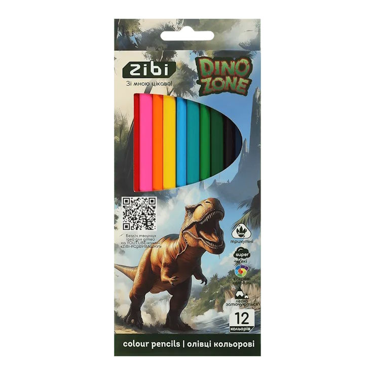 Олівці кольорові «DINO» на 12 кольорів тригранні, KIDS LINE