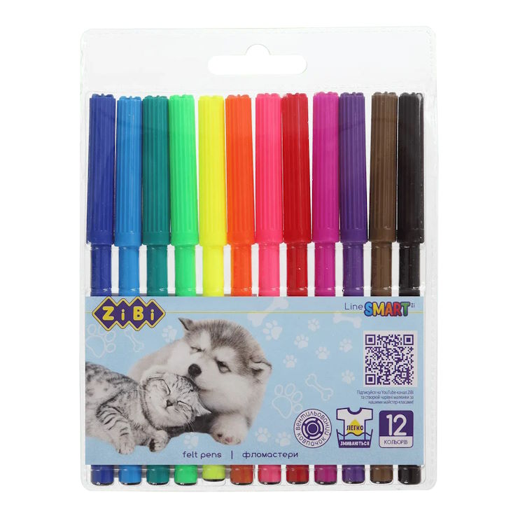 Фломастери «Песики та котики» на 12 кольорів, KIDS LINE