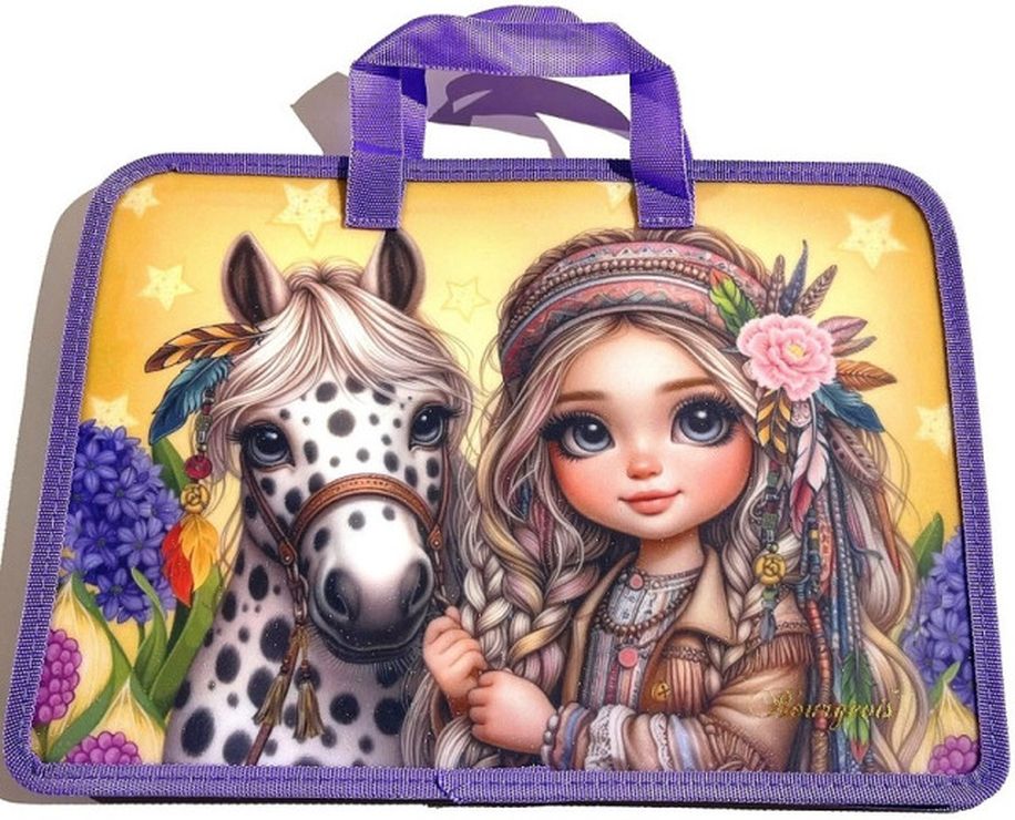 Папка-портфель А4+ на блискавці з кольоровим друком на одне відділення з ручками, ТМ Мандарин