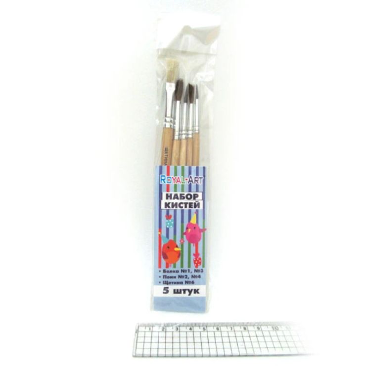 Набір з 5 пензликів: №1 та №3 білка круглі, №2 та №4 щетина круглі, №6 щетина пласка, ТМ J. Otten
