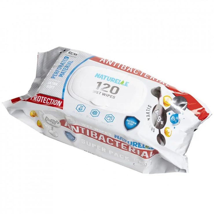 Вологі серветки «Naturelle» антибактеріальні з Д-пантенолом, вітаміном Е та іонами срібла, 120 шт.