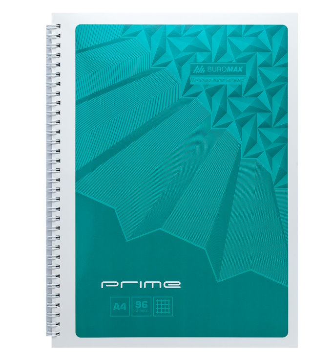 Канцелярська книга «PRIME» на 96 аркушів у клітинку на спіралі з картонною обкладинкою, бірюзова, ТМ Buromax