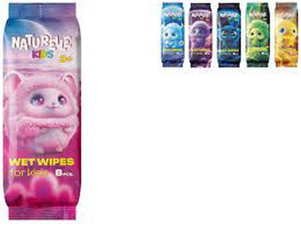 Серветки воологі «NATURELLE» дитячі 8 шт в упаковці, в асортименті