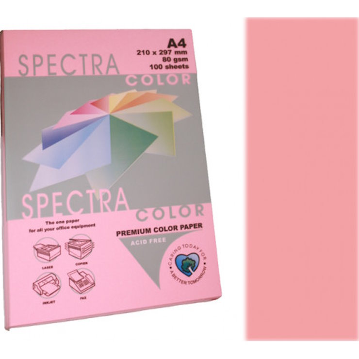 Папір кольоровий А4 100 аркушів 80 г/м2, рожевий, SPECTRA COLOR