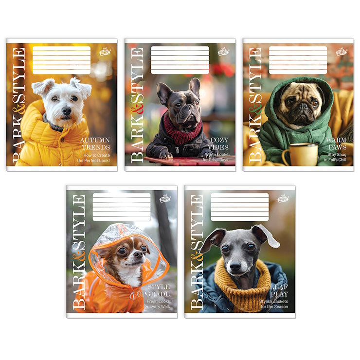 Зошит на 36 аркушів у клітинку «Модні песики» №2582, ТМ Brisk