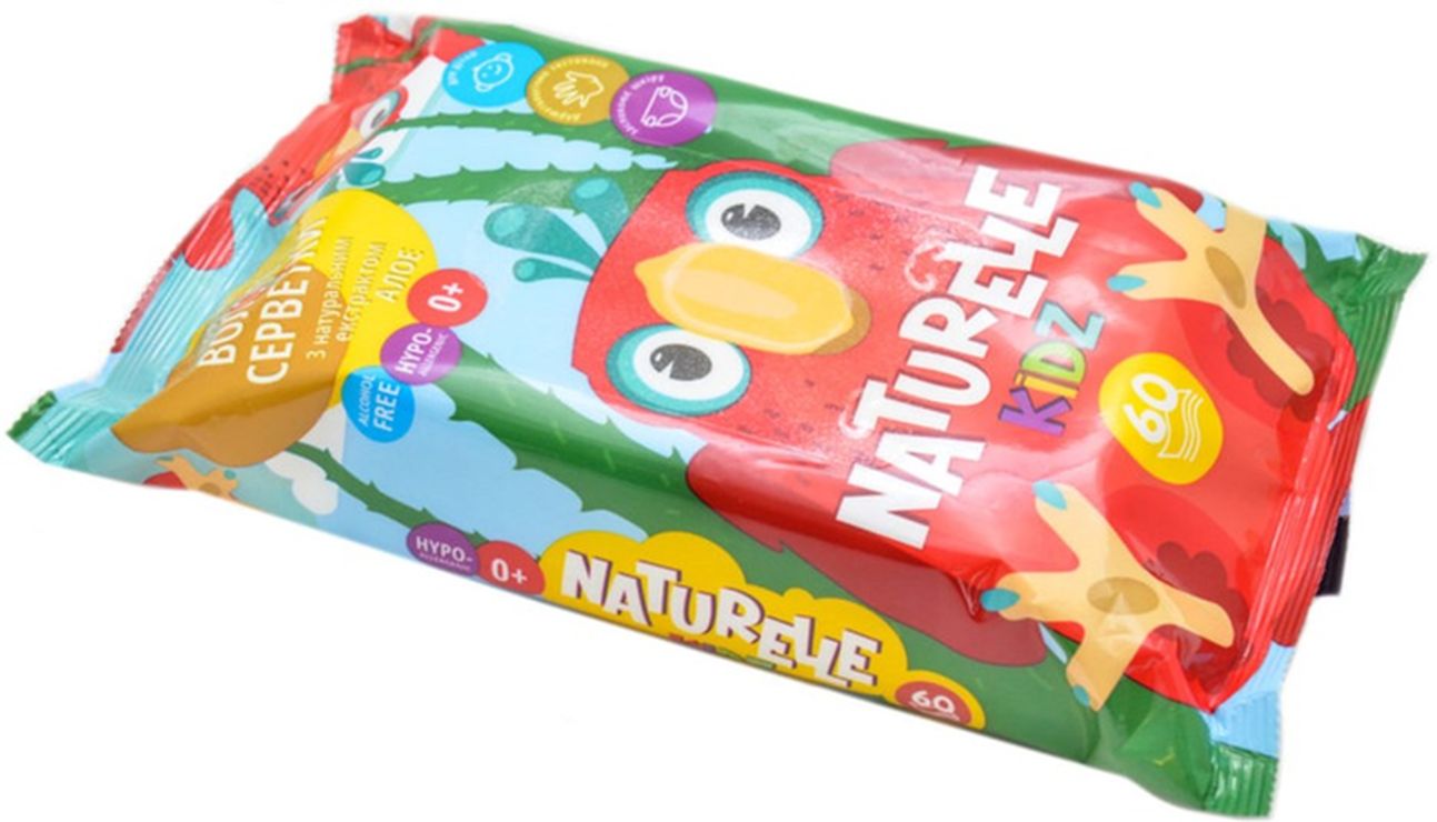 Вологі серветки «NATURELLE kidz» дитячі з алое, 60 шт в упаковці
