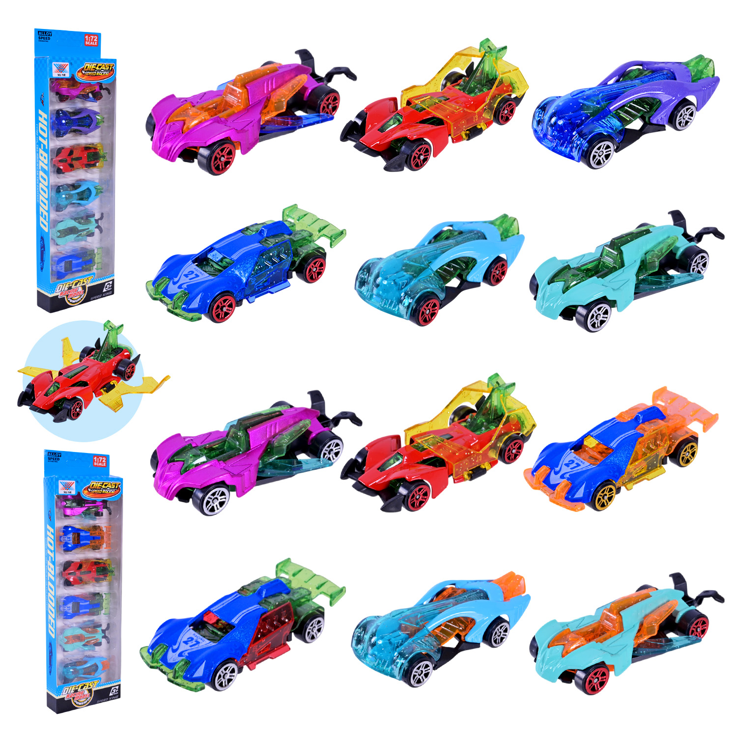 Набір транспорту з 6 машинок з дверима що відкриваються, в асортименті, у коробці 9х2,5х30 см