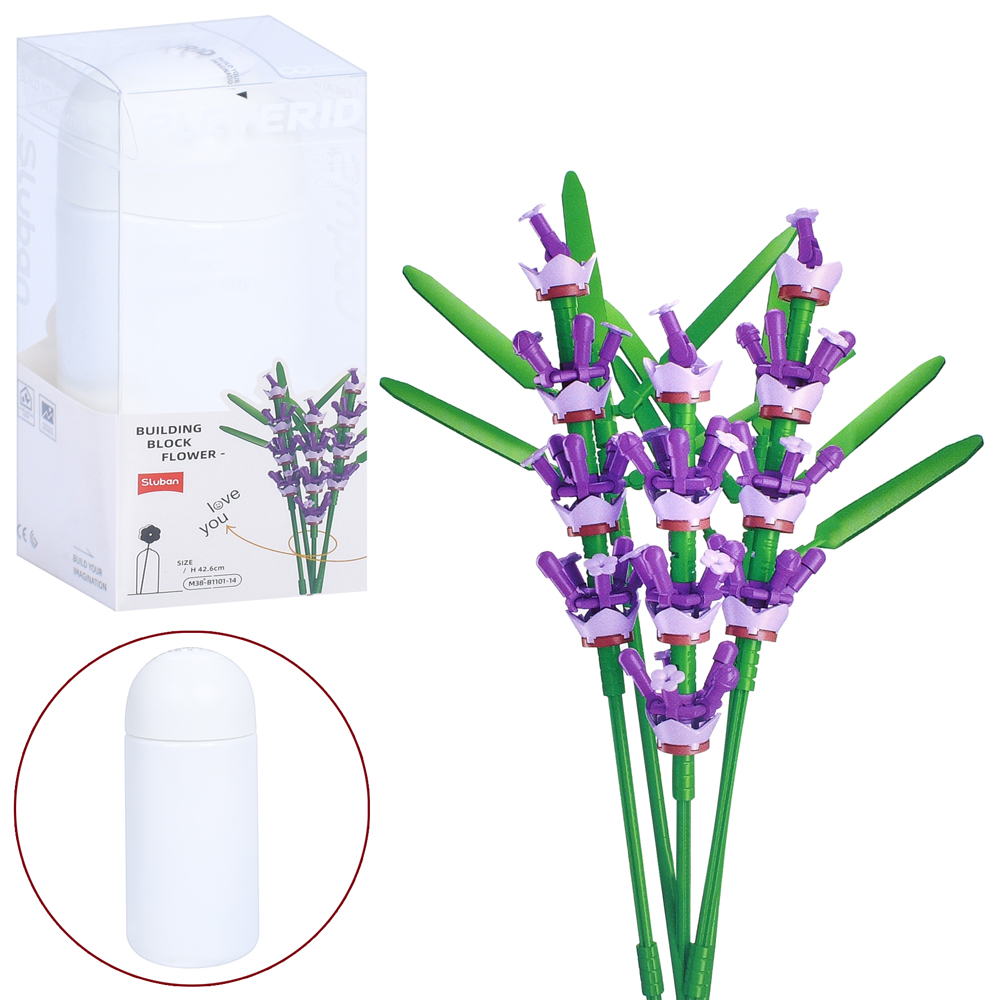 Конструктор «Квіти.Лаванда» 42,6 см на 221 деталь у колбі, у коробці 9,5х22х9,5 см, SLUBAN