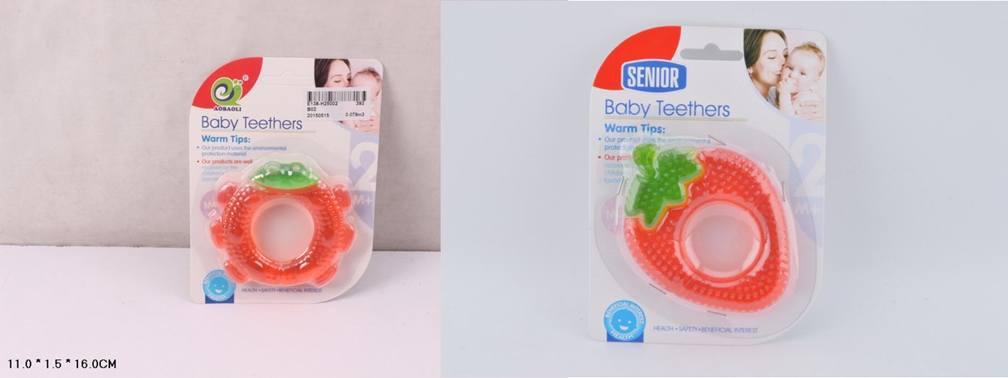 Брязкальце-прорізувач силіконове із рідким наповнювачем, в асортименті, на планшетці 17х13х3 см