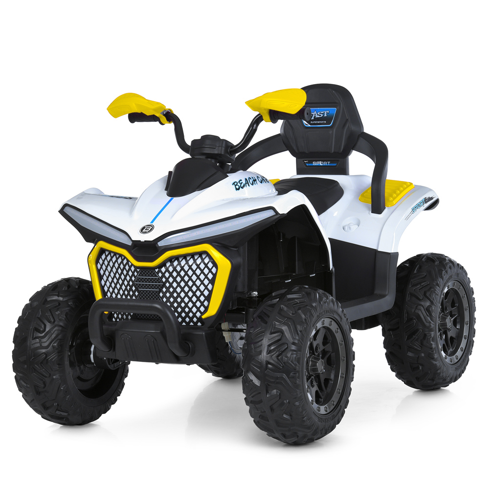 Квадроцикл р/к 2,4G на акумуляторі 12V 10AH з 4 моторами 35W, MP3, USB, TF, BLUETOOTH, EVA, музикою та світлом, біло-жовтий
